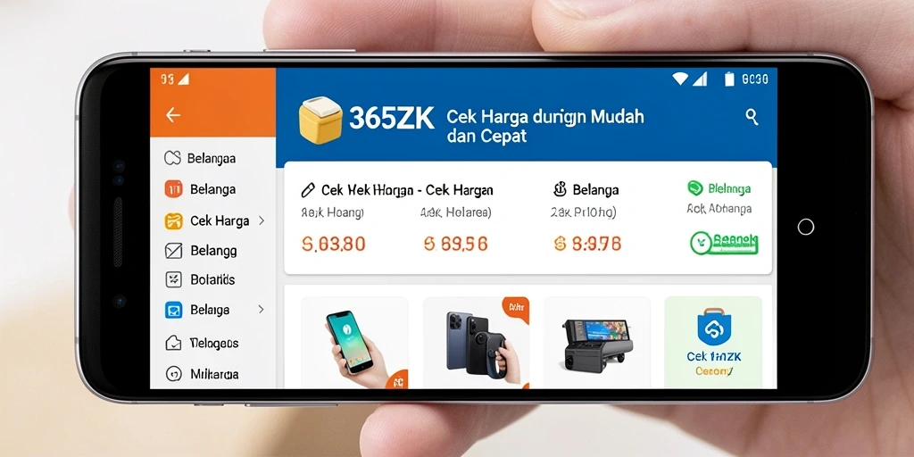 Antarmuka aplikasi 365ZK menampilkan pencarian harga yang sederhana.