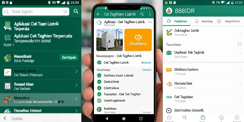 Antarmuka aplikasi 888IDR menampilkan fitur cek tagihan listrik dengan jelas.