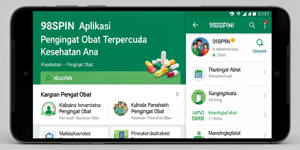 Antarmuka aplikasi 98SPIN dengan fitur Pengingat Obat yang mudah digunakan.