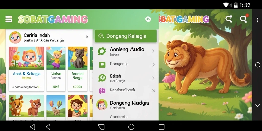 Antarmuka user-friendly SOBATGAMING untuk mendengarkan Dongeng Audio.
